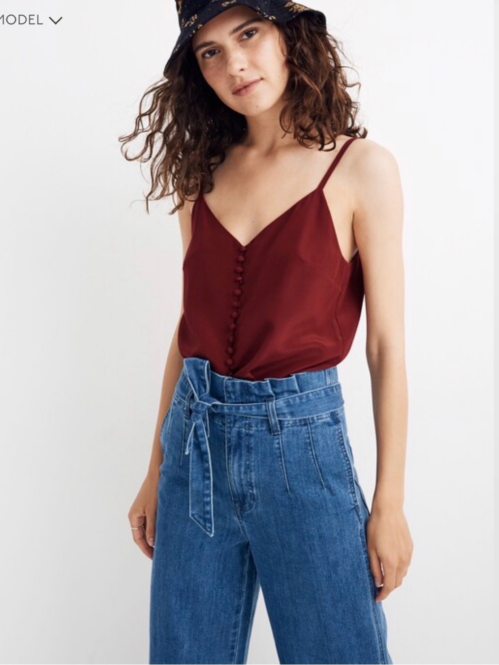 madewell silk button-down cami in rich burgundy